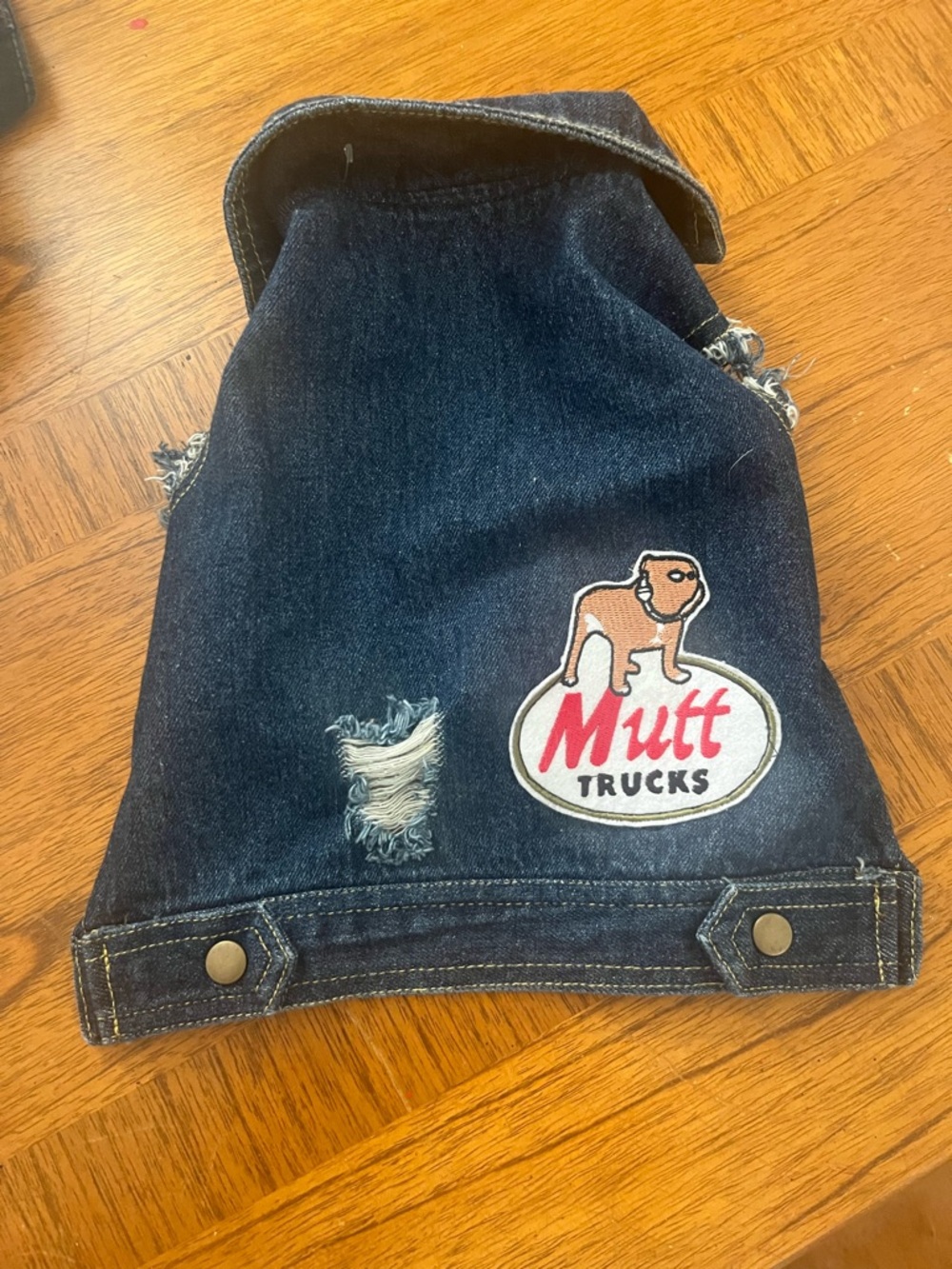 Denim Dog Jacket with Mutt Trucks Patch size small